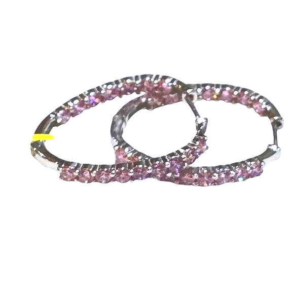 Sterling Silver Light Pink Cubic Zirconia Round Hoop Earrings NWT - Picture 1 of 3